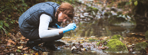 image of person collecting stream water