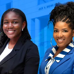 Jack H. Brown College of Business and Public Administration’s 2023-24 outstanding students, from left, Olayinka Owoseni and Sade Harper